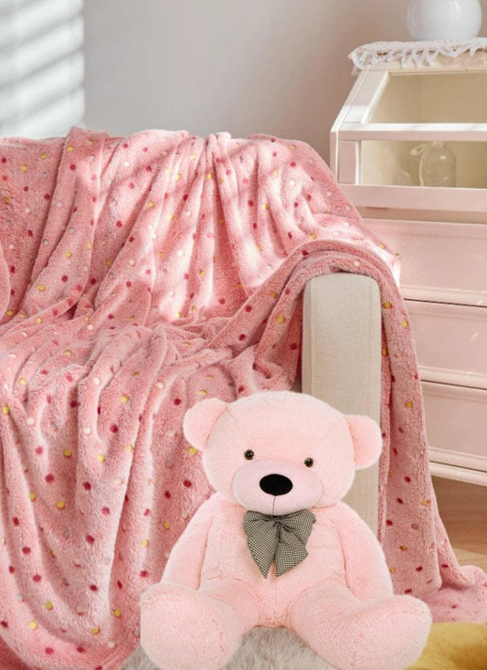 Teddy Bear Fleece Blanket Throw, Lightweight Polka Dot Blankets for Sofa,Couch,Bed,Super Soft Cozy