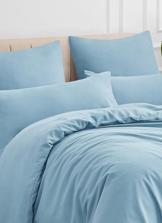Double Duvet Cover - Plain Dyed Percale Duvet Quilt Cover Navy Solid Soft Double Bedding Duvet Cover Set with 2 Matching Pillowcases -Baby Blue