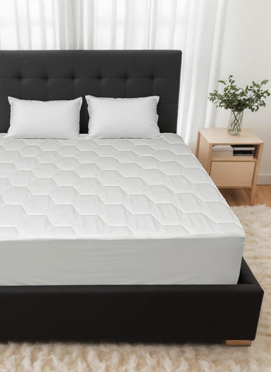 Waterproof Mattress Protector Elasticized Skirt 30cm Extra Deep Rich Quilted Light Weight Soft Luxury Cotton Thin Sheets Fitted Cover Sheet soft flat weave - Hexagonal Design