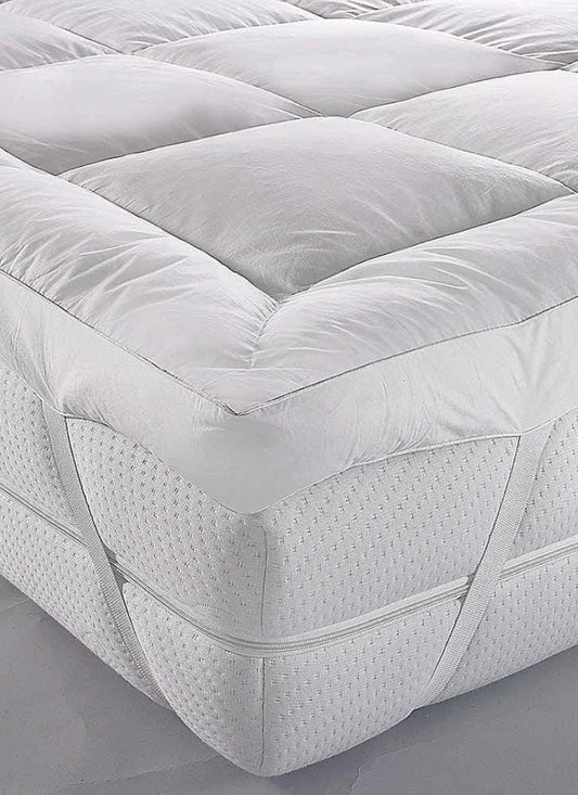 4AS Microfiber Mattress Topper 4 Inch/10cm Luxury Box Stitched Elasticated Corner Straps Quilted