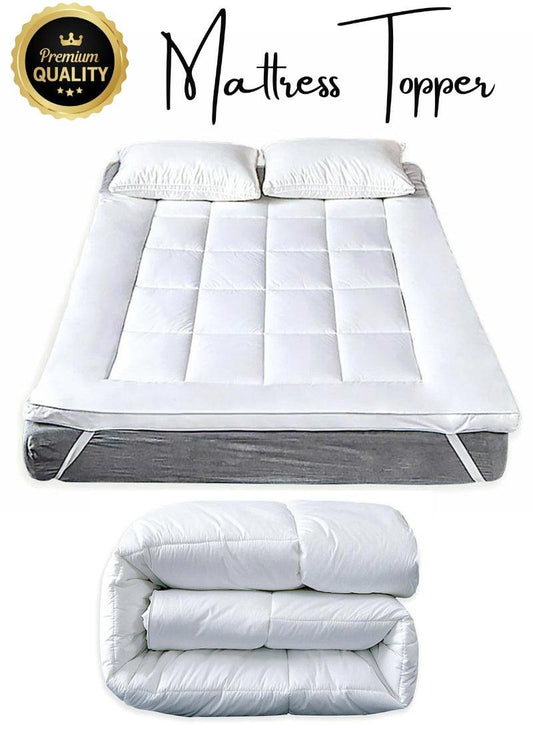 High Living Microfiber Mattress Topper 4 Inch/10cm Luxury Full Size Bed Soft Firm Pad, Box Stitched Elasticated Corner Straps