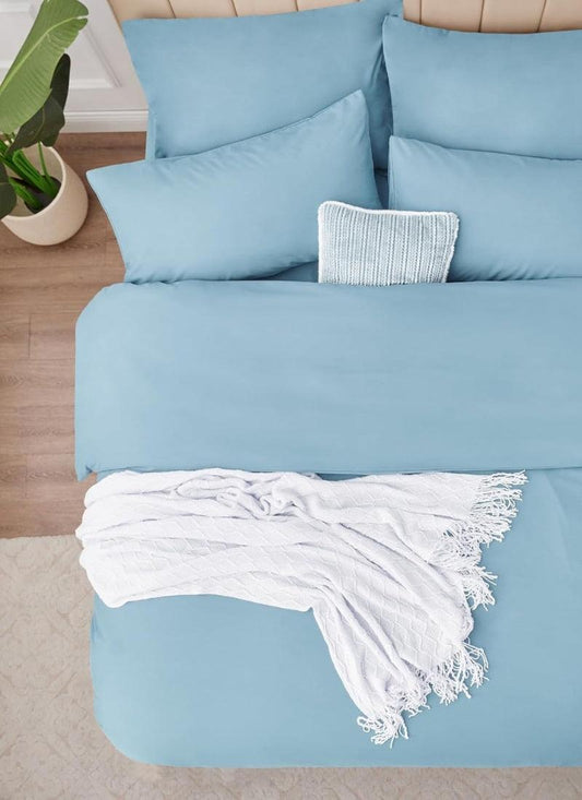 Double Duvet Cover - Plain Dyed Percale Duvet Quilt Cover Navy Solid Soft Double Bedding Duvet Cover Set with 2 Matching Pillowcases -Baby Blue