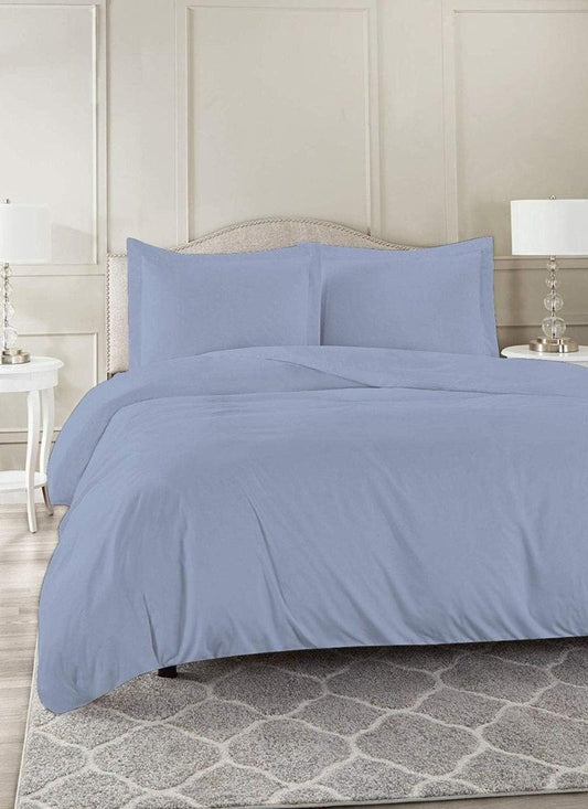 Double Duvet Cover - Plain Dyed Percale Duvet Quilt Cover Navy Solid Soft Double Bedding Duvet Cover Set with 2 Matching Pillowcases -Baby Blue
