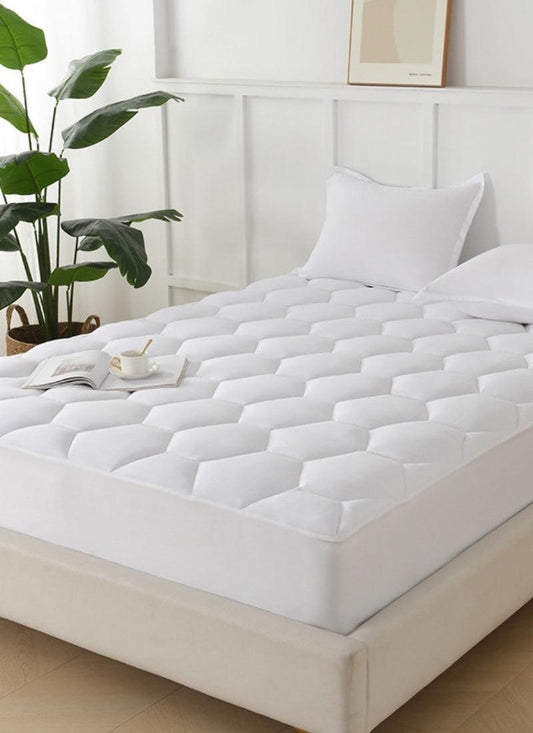 Waterproof Mattress Protector Elasticized Skirt 30cm Extra Deep Rich Quilted Light Weight Soft Luxury Cotton Thin Sheets Fitted Cover Sheet soft flat weave - Hexagonal Design