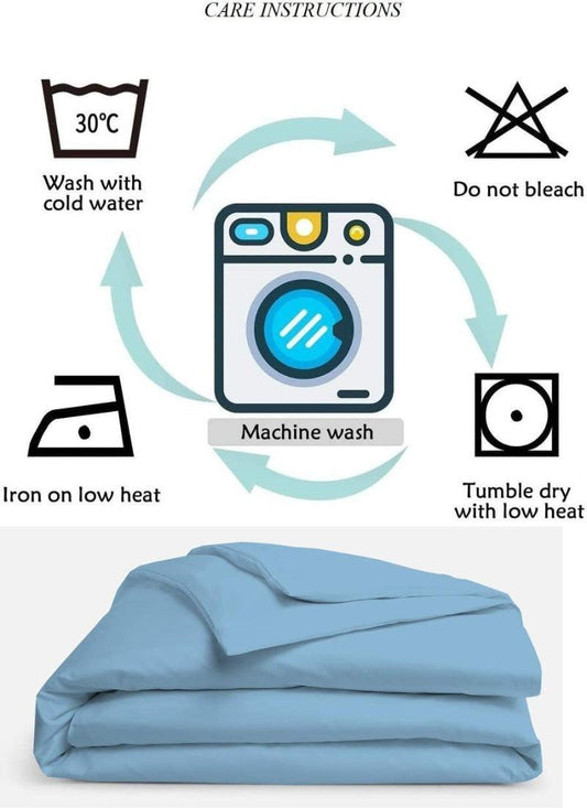 Double Duvet Cover - Plain Dyed Percale Duvet Quilt Cover Navy Solid Soft Double Bedding Duvet Cover Set with 2 Matching Pillowcases -Baby Blue