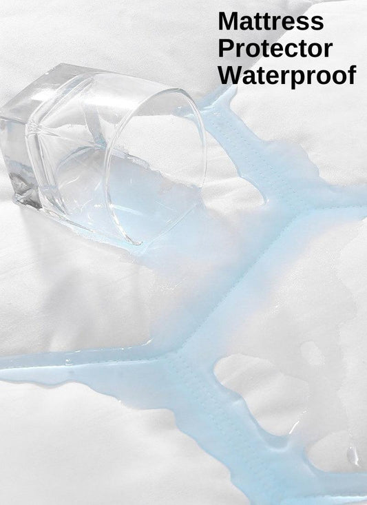 Waterproof Mattress Protector Elasticized Skirt 30cm Extra Deep Rich Quilted Light Weight Soft Luxury Cotton Thin Sheets Fitted Cover Sheet soft flat weave - Hexagonal Design