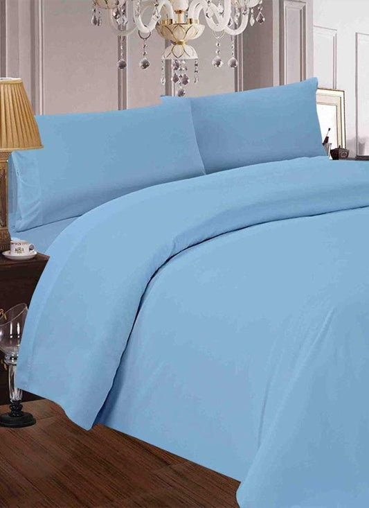 Double Duvet Cover - Plain Dyed Percale Duvet Quilt Cover Navy Solid Soft Double Bedding Duvet Cover Set with 2 Matching Pillowcases -Baby Blue
