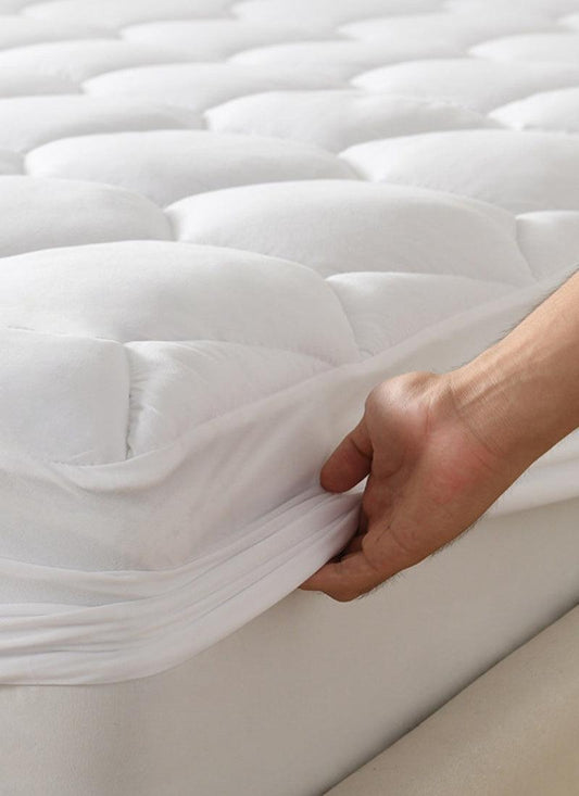 Waterproof Mattress Protector Elasticized Skirt 30cm Extra Deep Rich Quilted Light Weight Soft Luxury Cotton Thin Sheets Fitted Cover Sheet soft flat weave - Hexagonal Design
