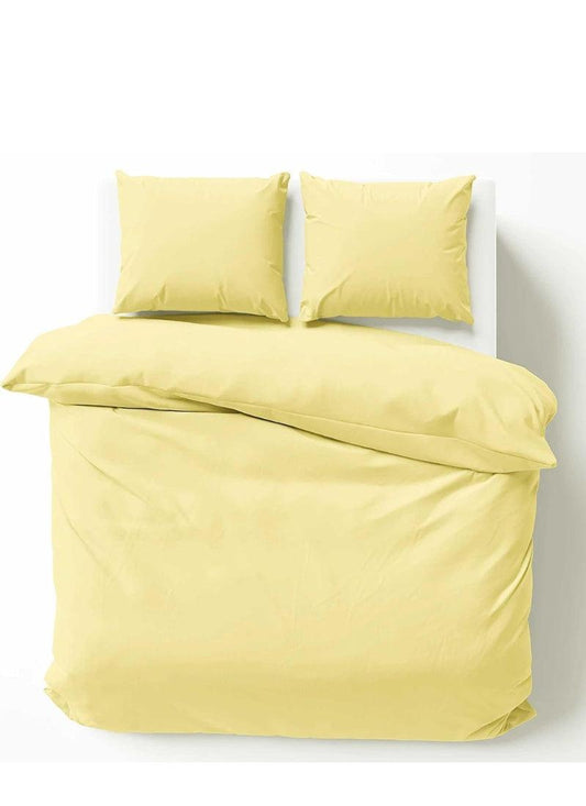 Double Duvet Cover - Plain Dyed Percale Duvet Quilt Cover Navy Solid Soft Double Bedding Duvet Cover Set with 2 Matching Pillowcases - Baby Yellow