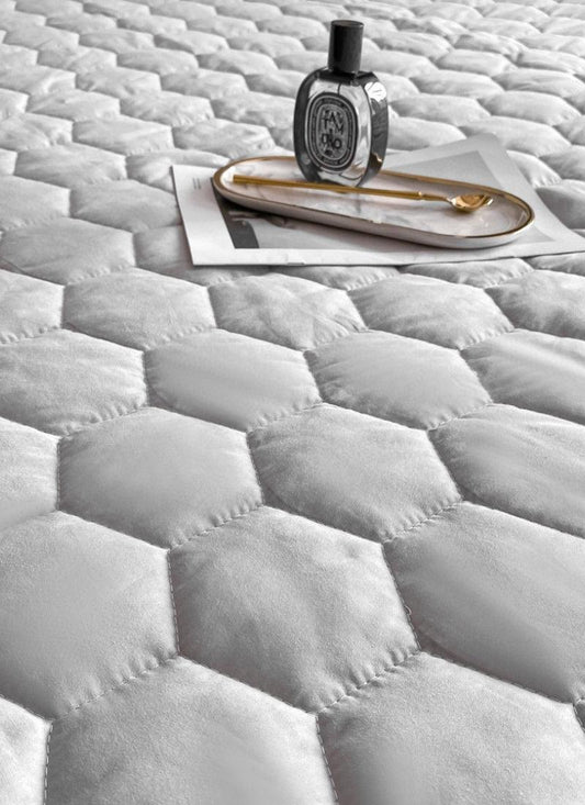 Waterproof Mattress Protector Elasticized Skirt 30cm Extra Deep Rich Quilted Light Weight Soft Luxury Cotton Thin Sheets Fitted Cover Sheet soft flat weave - Hexagonal Design