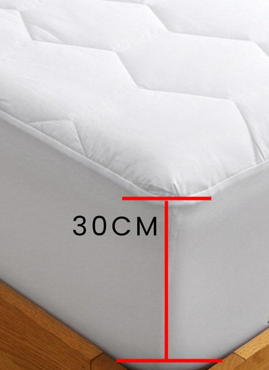 Waterproof Mattress Protector Elasticized Skirt 30cm Extra Deep Rich Quilted Light Weight Soft Luxury Cotton Thin Sheets Fitted Cover Sheet soft flat weave - Hexagonal Design