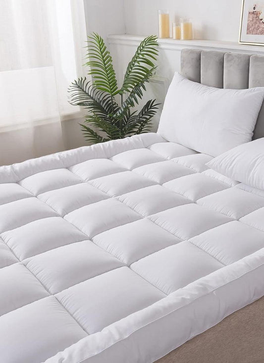 4AS Microfiber Mattress Topper 4 Inch/10cm Luxury Box Stitched Elasticated Corner Straps Quilted