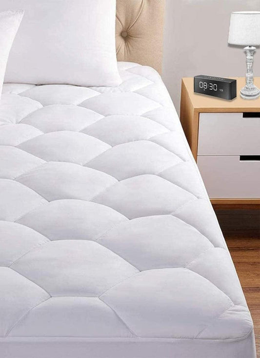 Waterproof Mattress Protector Elasticized Skirt 30cm Extra Deep Rich Quilted Light Weight Soft Luxury Cotton Thin Sheets Fitted Cover Sheet soft flat weave - Hexagonal Design