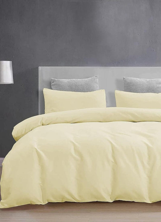 Double Duvet Cover - Plain Dyed Percale Duvet Quilt Cover Navy Solid Soft Double Bedding Duvet Cover Set with 2 Matching Pillowcases - Baby Yellow