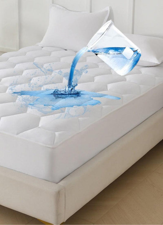 Waterproof Mattress Protector Elasticized Skirt 30cm Extra Deep Rich Quilted Light Weight Soft Luxury Cotton Thin Sheets Fitted Cover Sheet soft flat weave - Hexagonal Design