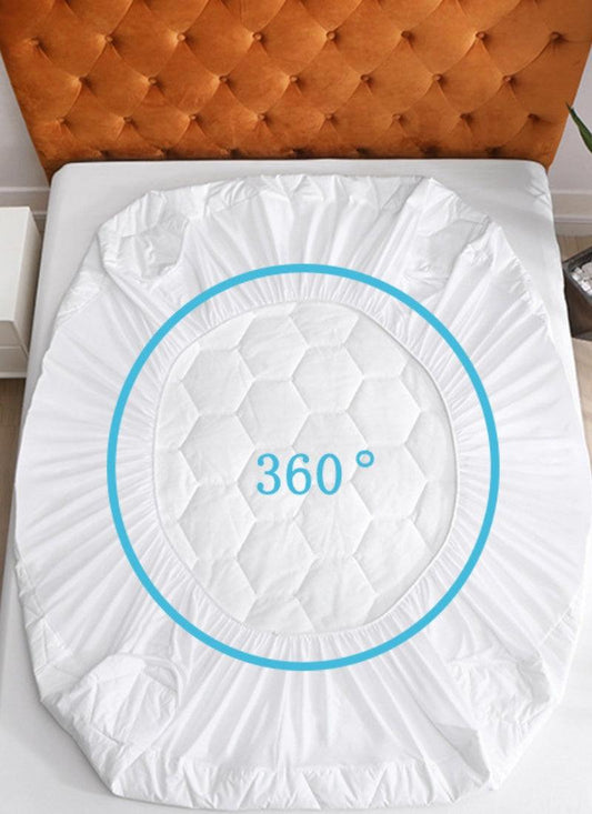 Waterproof Mattress Protector Elasticized Skirt 30cm Extra Deep Rich Quilted Light Weight Soft Luxury Cotton Thin Sheets Fitted Cover Sheet soft flat weave - Hexagonal Design