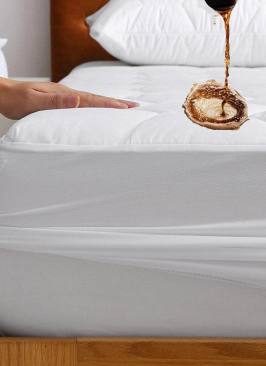 Waterproof Mattress Protector Elasticized Skirt 30cm Extra Deep Rich Quilted Light Weight Soft Luxury Cotton Thin Sheets Fitted Cover Sheet soft flat weave - Hexagonal Design