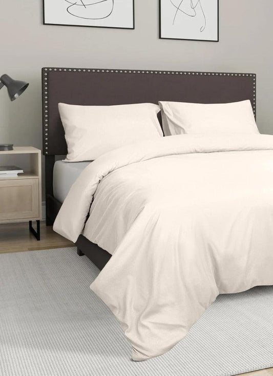 Double Duvet Cover - Plain Dyed Percale Duvet Quilt Cover Navy Solid Soft Double Bedding Duvet Cover Set with 2 Matching Pillowcases - Cream