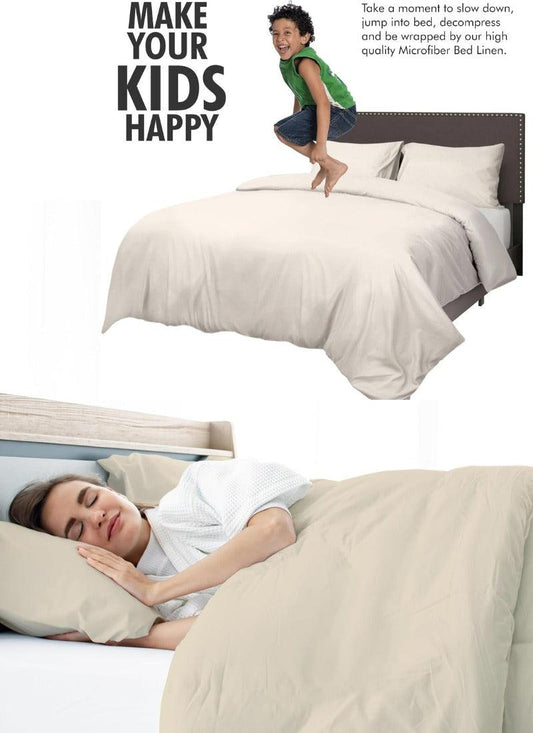 Double Duvet Cover - Plain Dyed Percale Duvet Quilt Cover Navy Solid Soft Double Bedding Duvet Cover Set with 2 Matching Pillowcases - Cream