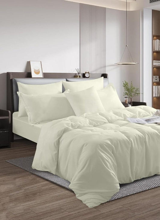 Double Duvet Cover - Plain Dyed Percale Duvet Quilt Cover Navy Solid Soft Double Bedding Duvet Cover Set with 2 Matching Pillowcases - Cream