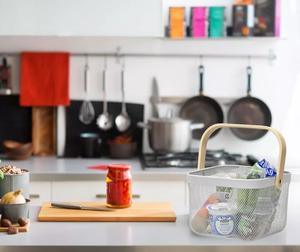 Fruit Basket Shower Handle Food Storage Fruit Steel Mesh Shopping Organiser Kitchen Metal - 4A's Global