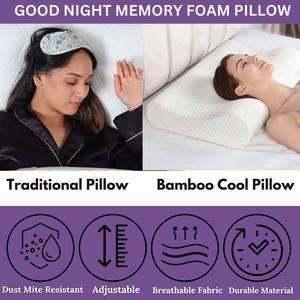 Multi Height Bamboo Pillow Memory Foam,Bamboo Cool Max Memory Foam Travel Pillow, Deep Sleep Neck pillow, New Upgraded Ergonomic Design, Removable & Washable Cover (Pack of 1 Pillow) - 4A's Global