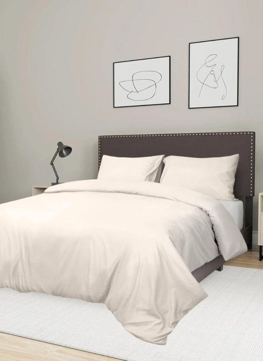 Double Duvet Cover - Plain Dyed Percale Duvet Quilt Cover Navy Solid Soft Double Bedding Duvet Cover Set with 2 Matching Pillowcases - Cream