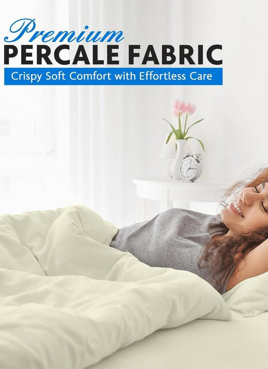 Double Duvet Cover - Plain Dyed Percale Duvet Quilt Cover Navy Solid Soft Double Bedding Duvet Cover Set with 2 Matching Pillowcases - Cream