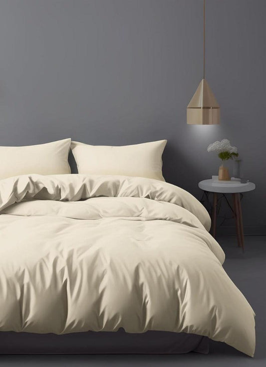 Double Duvet Cover - Plain Dyed Percale Duvet Quilt Cover Navy Solid Soft Double Bedding Duvet Cover Set with 2 Matching Pillowcases - Cream