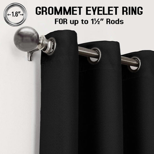 Thermal Thick Blackout Eyelet Ring Curtain - Blackout Curtains Black