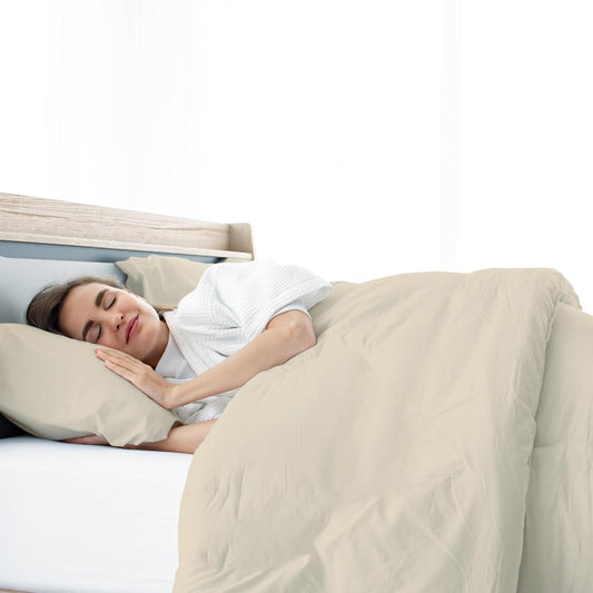 Double Duvet Cover - Plain Dyed Percale Duvet Quilt Cover Navy Solid Soft Double Bedding Duvet Cover Set with 2 Matching Pillowcases - Cream