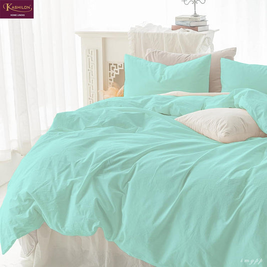 Double Duvet Cover - Plain Dyed Percale Duvet Quilt Cover Navy Solid Soft Double Bedding Duvet Cover Set with 2 Matching Pillowcases - Sea Green