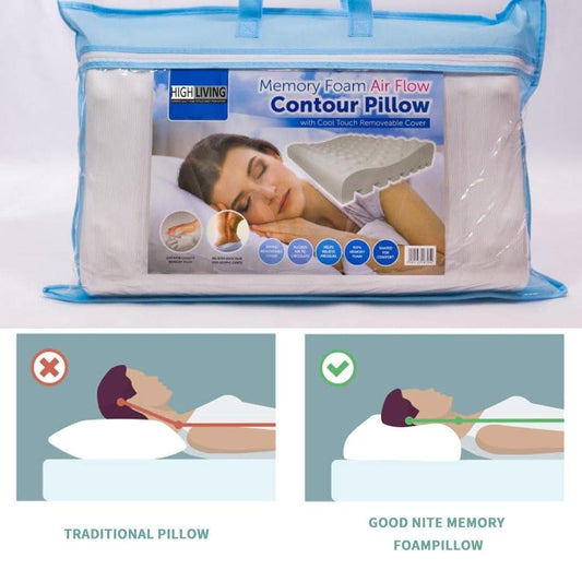 High Living Pillow Memory Foam Neck Contour Air Flow Pillow With Cool Touch for Neck Zipped Washable Cover Memory Foam Pillow High Living