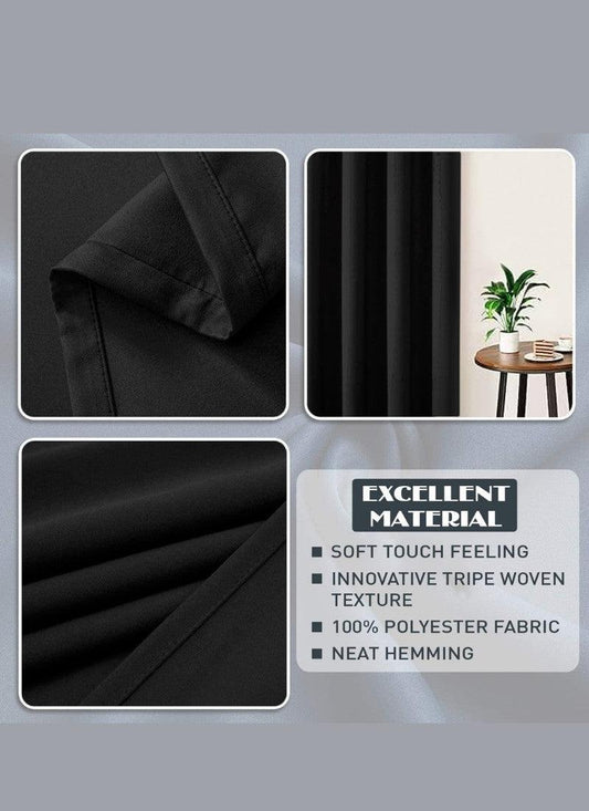 Thermal Thick Blackout Eyelet Ring Curtain - Blackout Curtains Black