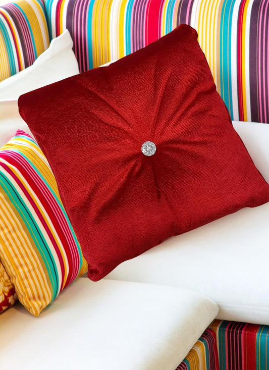 Teddy Bear Cushion with Diamante Button Square Filled 17 inch Panache Havana