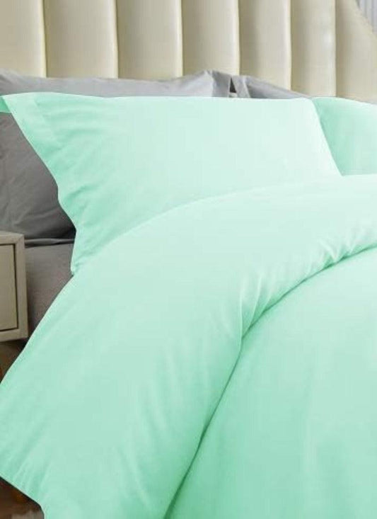 Double Duvet Cover - Plain Dyed Percale Duvet Quilt Cover Navy Solid Soft Double Bedding Duvet Cover Set with 2 Matching Pillowcases - Sea Green