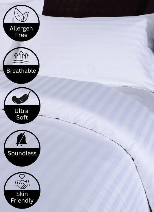 Microfibre Duvet Cover Satin Stripe Bedding Set Quilt Duvet Covers, Solid Soft & Comfy Bedding Cover Set Breathable Machine Wash