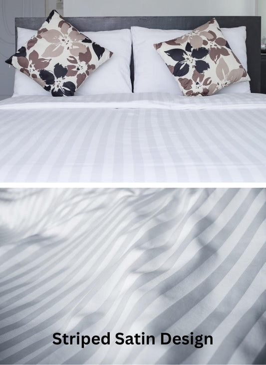 Microfibre Duvet Cover Satin Stripe Bedding Set Quilt Duvet Covers, Solid Soft & Comfy Bedding Cover Set Breathable Machine Wash