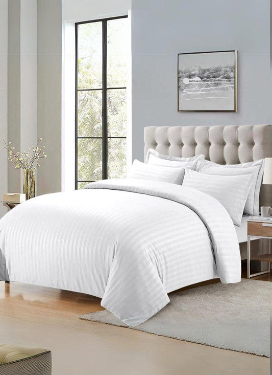 Microfibre Duvet Cover Satin Stripe Bedding Set Quilt Duvet Covers, Solid Soft & Comfy Bedding Cover Set Breathable Machine Wash Duvet Cover High Living