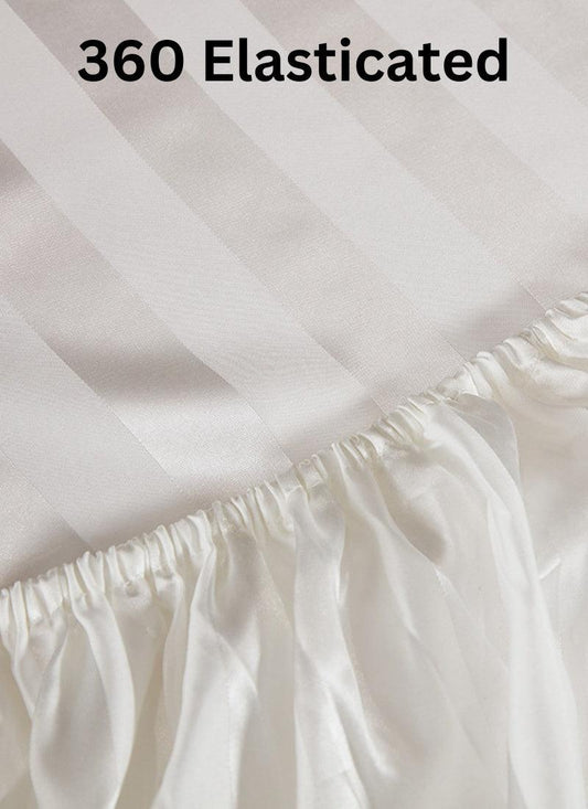Fitted Sheet 300 Thread Count White Satin Stripe 100% Egyptian Cotton Hotel Quality