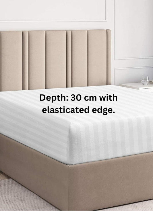 Fitted Sheet 300 Thread Count White Satin Stripe 100% Egyptian Cotton Hotel Quality