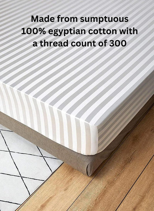 Fitted Sheet 300 Thread Count White Satin Stripe 100% Egyptian Cotton Hotel Quality