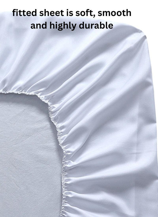 Fitted Sheet 300 Thread Count White Satin Stripe 100% Egyptian Cotton Hotel Quality
