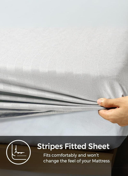 Fitted Sheet 300 Thread Count White Satin Stripe 100% Egyptian Cotton Hotel Quality