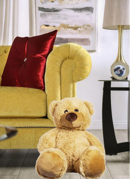 Teddy Bear Cushion with Diamante Button Square Filled 17 inch Panache Havana