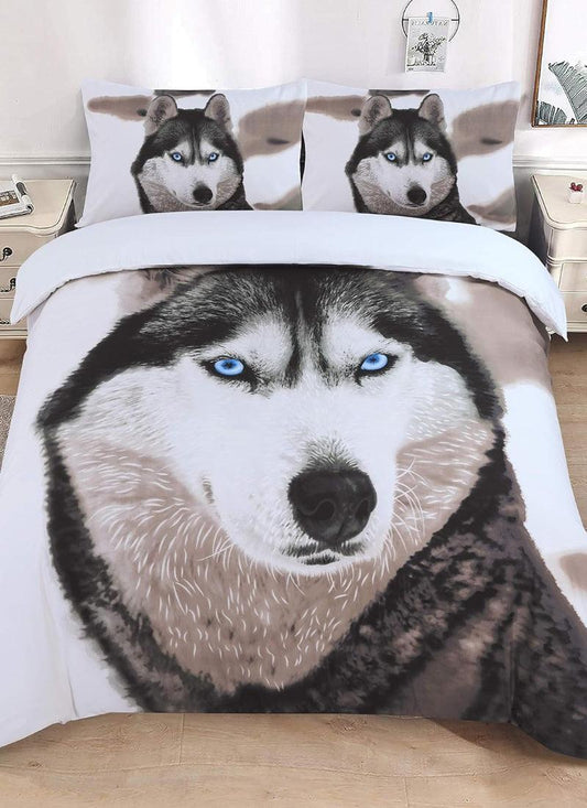 Microfiber Duvet Cover Set 3D Wolf Printed Egyptian Cotton Bedding Quilt Cover Set, with Pillow Cases Soft & Breathable, All Sizes