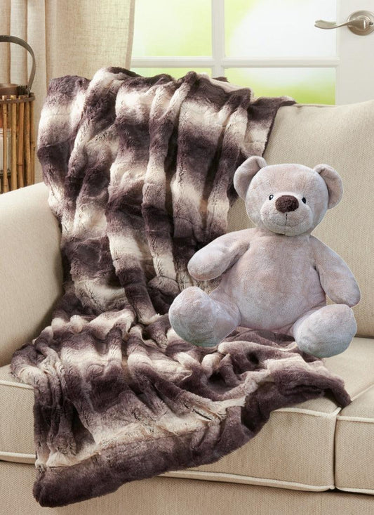 Faux Fur Rabbit Throw Soft & Comfy Material Roomie Design King Double Charcoal Silver warm plain fluffy blanket