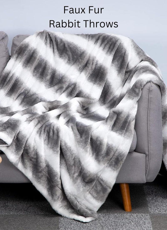 Faux Fur Rabbit Throw Soft & Comfy Material Roomie Design King Double Charcoal Silver warm plain fluffy blanket