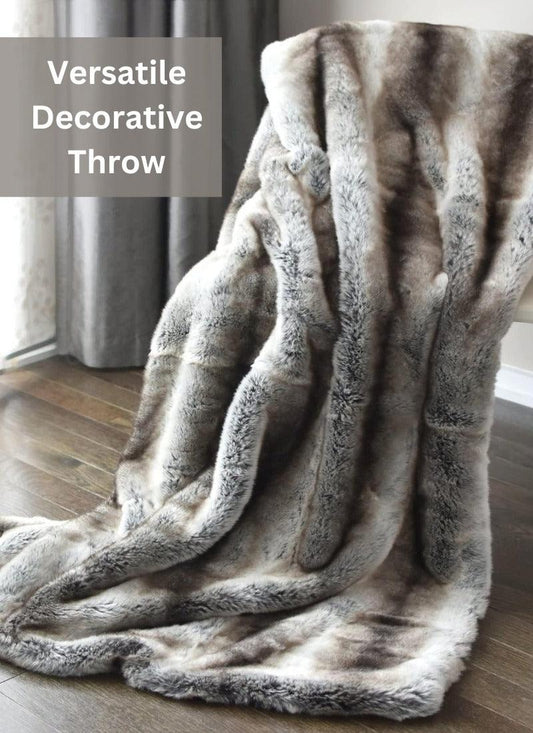 Faux Fur Rabbit Throw Soft & Comfy Material Roomie Design King Double Charcoal Silver warm plain fluffy blanket