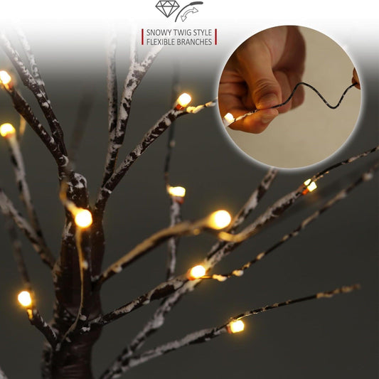 Outdoor LED Christmas Tree Warm white LED lights, snowy twig design,Indoor Outdoor flexible branches for shaping and styling Battery Operated 2ft, 5ft, 6ft
